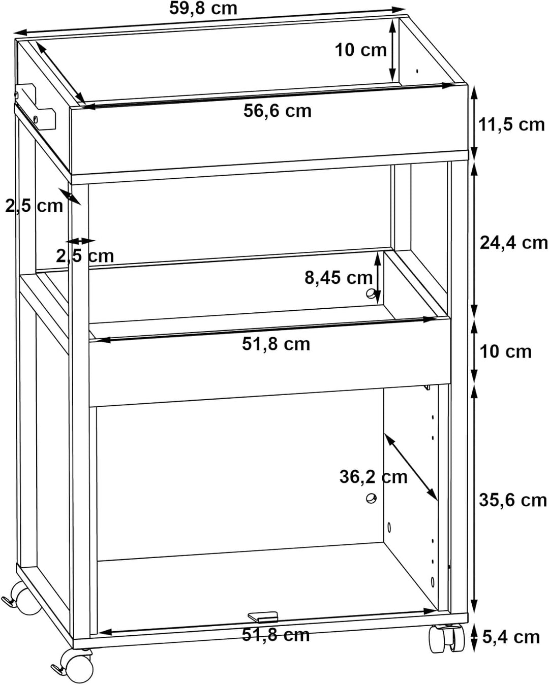 möbelando Servierwagen >Home Bar< auf Rollen, in Old-Wood Vintage Dekor/Betonoptik - 60x88,5x40cm (B