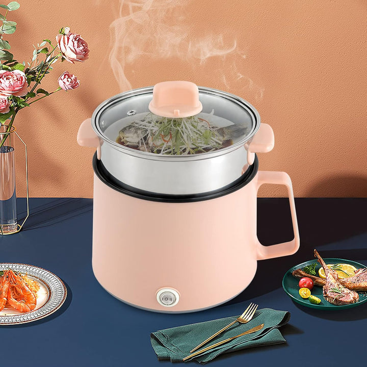 Elektrischer Fonduetopf mit Dampfkorb, 1,7 l, tragbarer Reise-Kochtopf zum Kochen von Nudelsuppe, ge