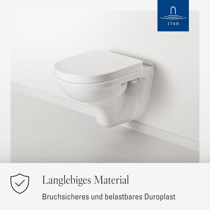 Villeroy & Boch O.novo WC-Sitz, Toilettendeckel mit Scharnieren aus Edelstahl, Toilettensitz aus bru
