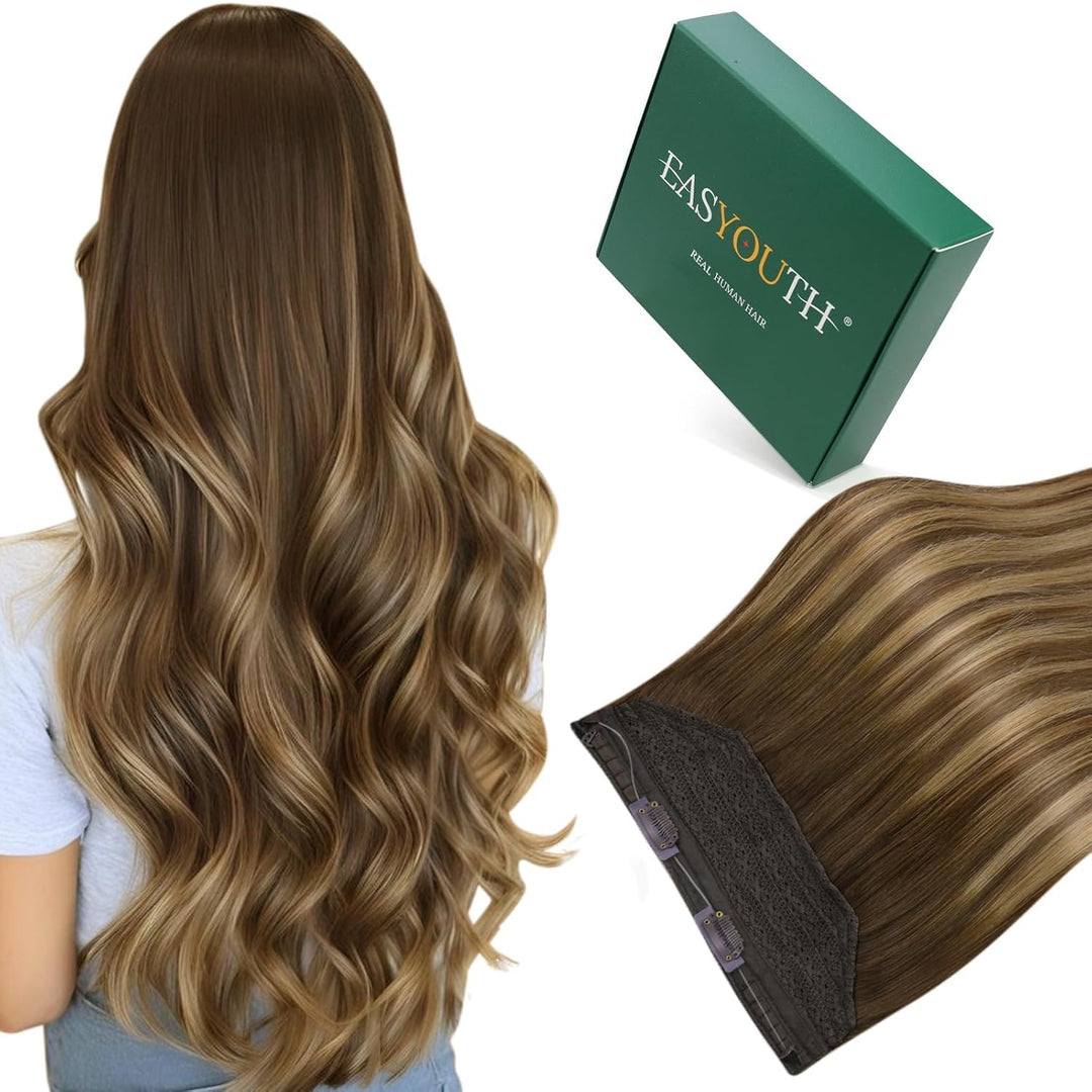 Easyouth Draht Extensions Echthaar Balayage Haarteil Extensions mit Draht Remy Wire on Extension Ech