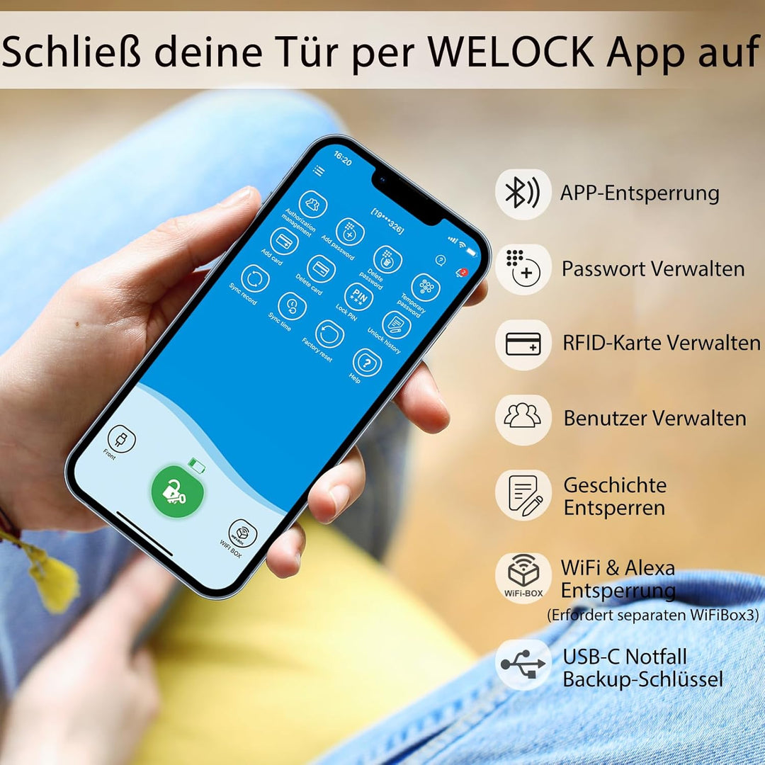 RUILON Smart Elektronisches Türschloss mit Zahlencode,Elektrisch Codeschloss Schliesszylnder, Blueto