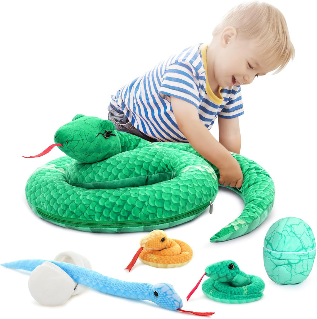 MorisMos 140cm lang Schlange Kuscheltier XXL mit Baby im Bauch, riesen Gefülltes Schlange plüschtier