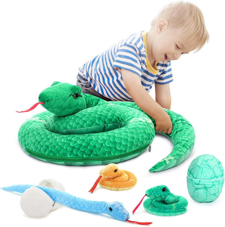 MorisMos 140cm lang Schlange Kuscheltier XXL mit Baby im Bauch, riesen Gefülltes Schlange plüschtier