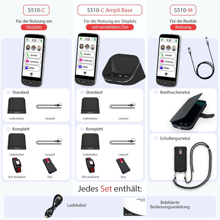 swissvoice - Smartphone S510-M + Magnetisches Ladekabel - Einfach zu bedienen - SOS-Taste - Senior S