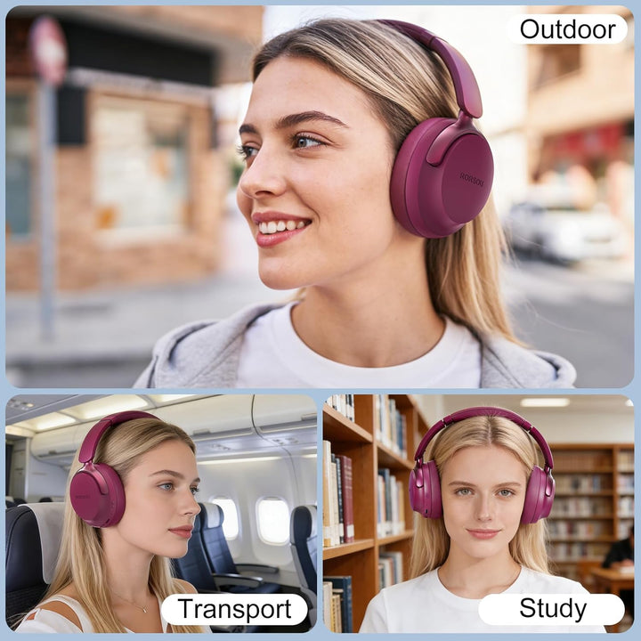 RORSOU B8 Bluetooth Kopfhörer Over Ear, 6 EQ Musikmodi und 50H Spielzeit Deep Bass Wireless Kopfhöre
