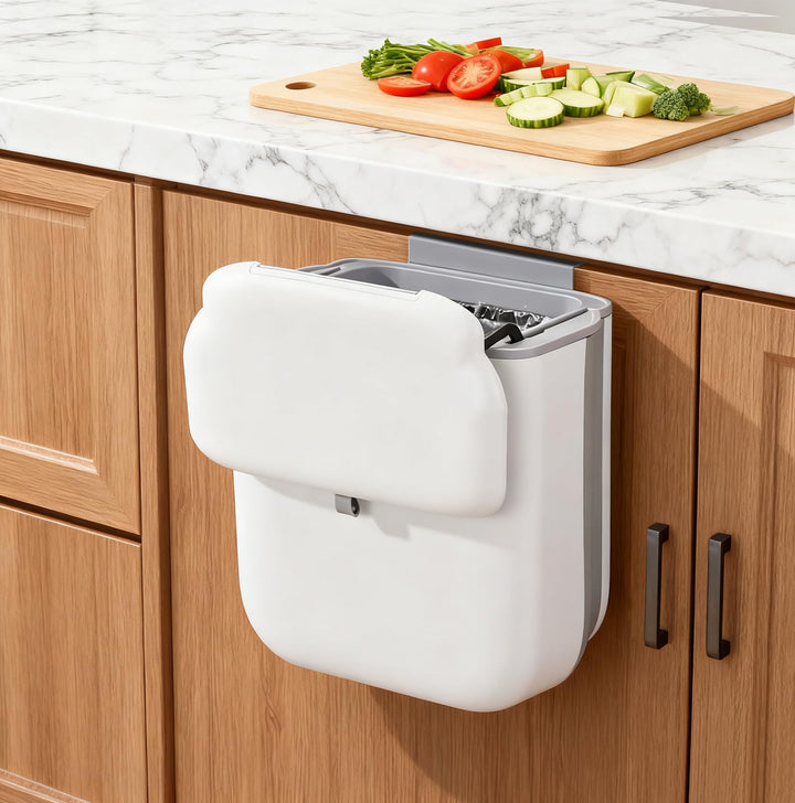 Küchenmülleimer mit Deckel, 10L Mülleimer Hängend für Küche, Faltbare Mülleimer mit Deckel, Kompostb