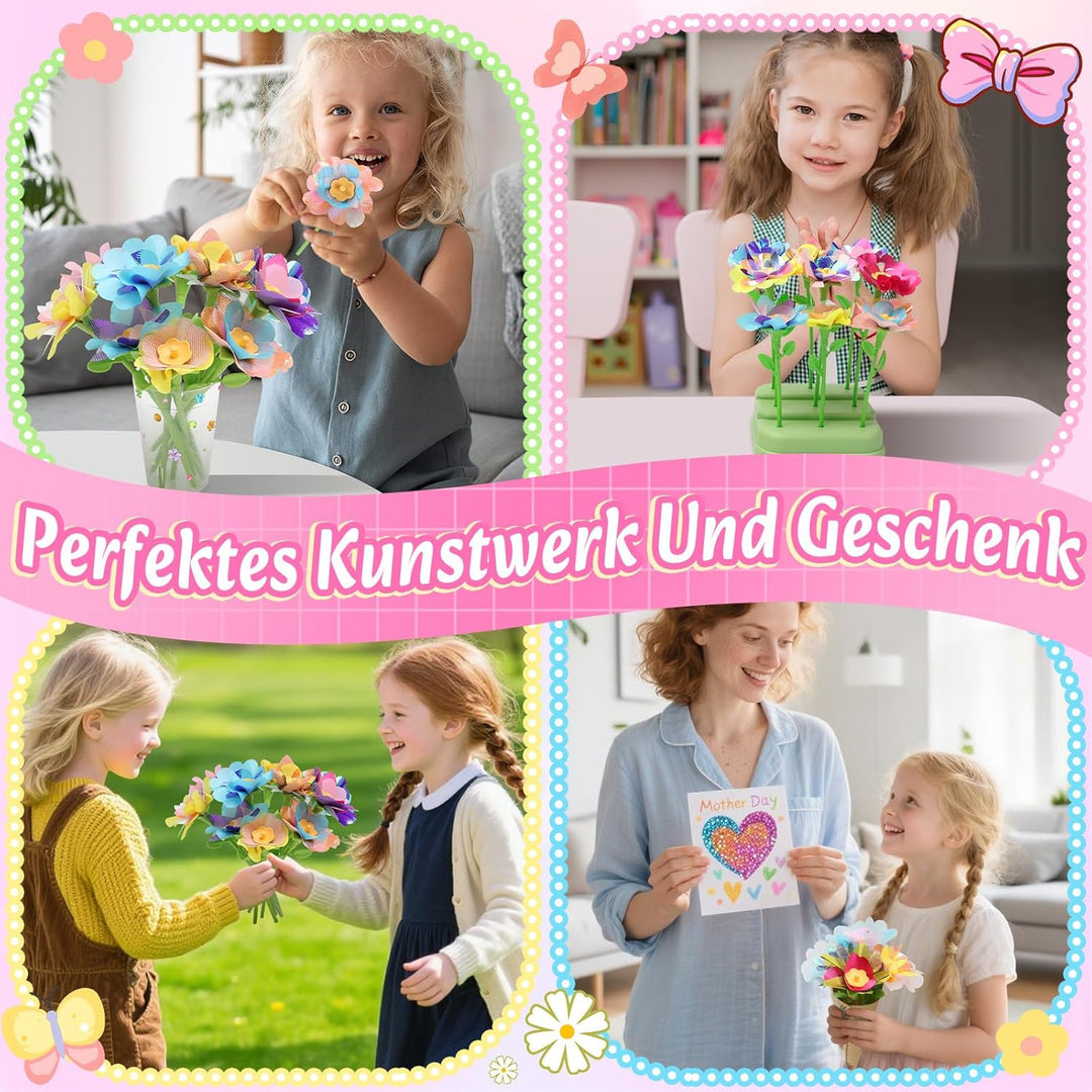 Herenear DIY Blumen Bastelset Kinder, Kreativ Blumen Basteln Spielzeug mit Blumenmaschine, Basteln M