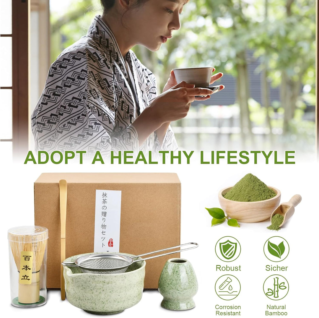 5 in 1 Matcha Set Japanisches Matcha Tee Set mit Matcha Besen, Matcha Schale mit Ausgiesser, Matcha