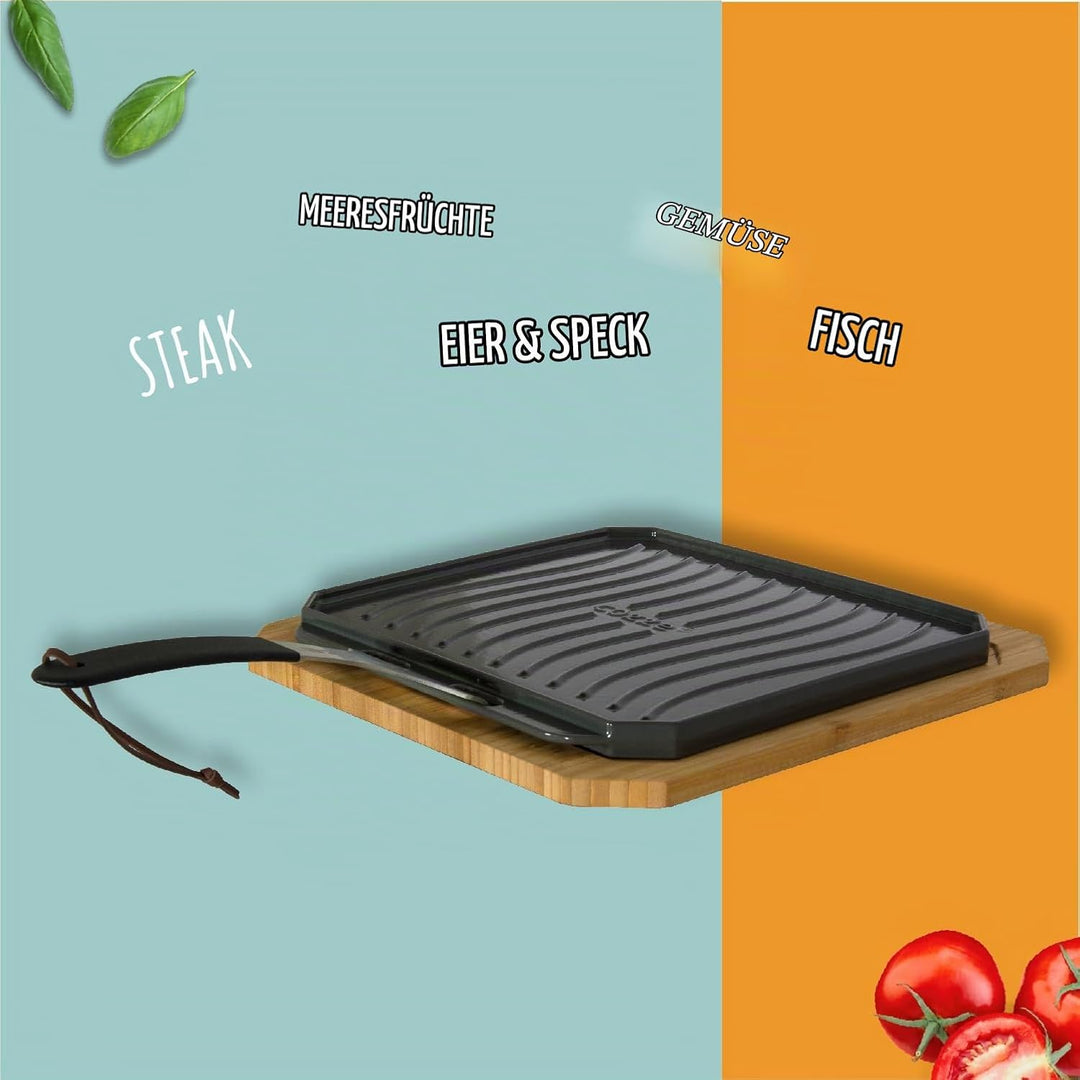 Millarco 90327 Cozze Gusseisenpfanne mit HolzschaleAbnehmbarer Handgriff aus SS304 Edelstahl mit mat
