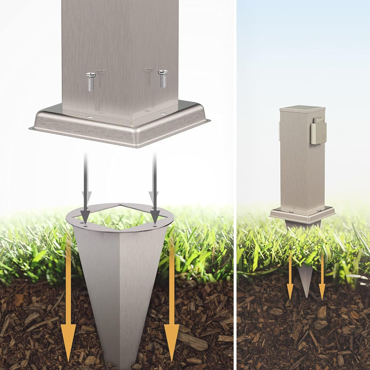 ledscom.de Garten-Steckdosen-Säule Polly mit Erdspiess für aussen, 2-Fach, Edelstahl, eckig, 27cm 1