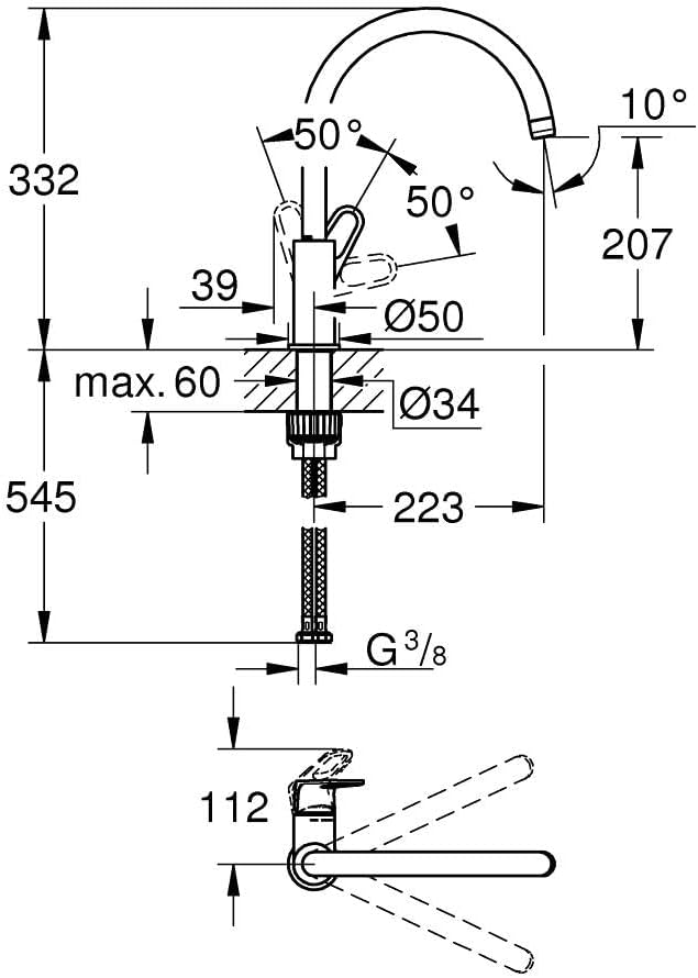 GROHE Start Flow - Einhand-Spültischbatterie (Einlochmontage, hoher Auslauf mit Mousseur), chrom, 31