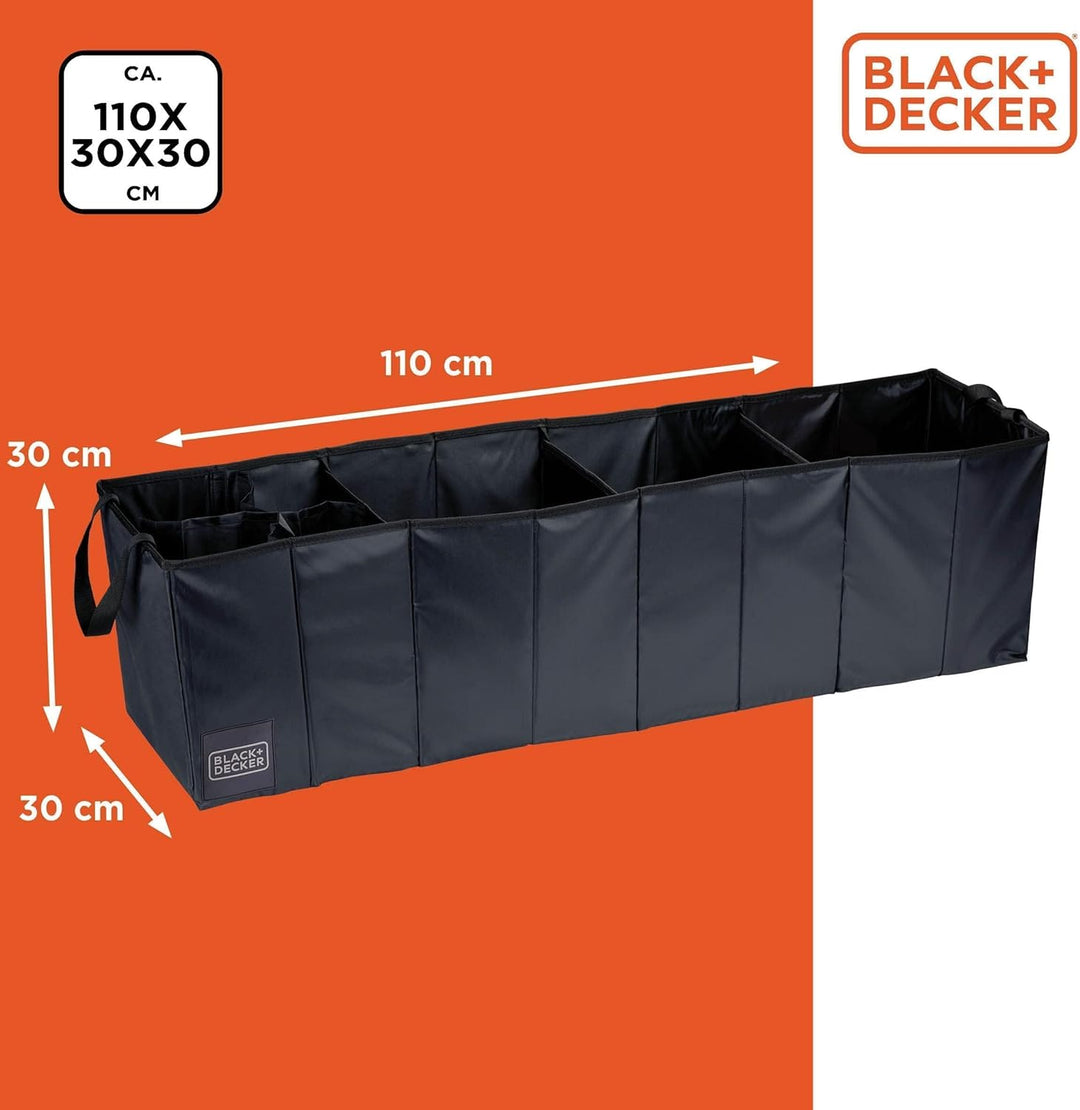 BLACK+DECKER Kofferraum Aufbewahrungsbox – 110 x 30 x 30 cm – 5 Fächer – Faltbar – mit Griffen – Sch