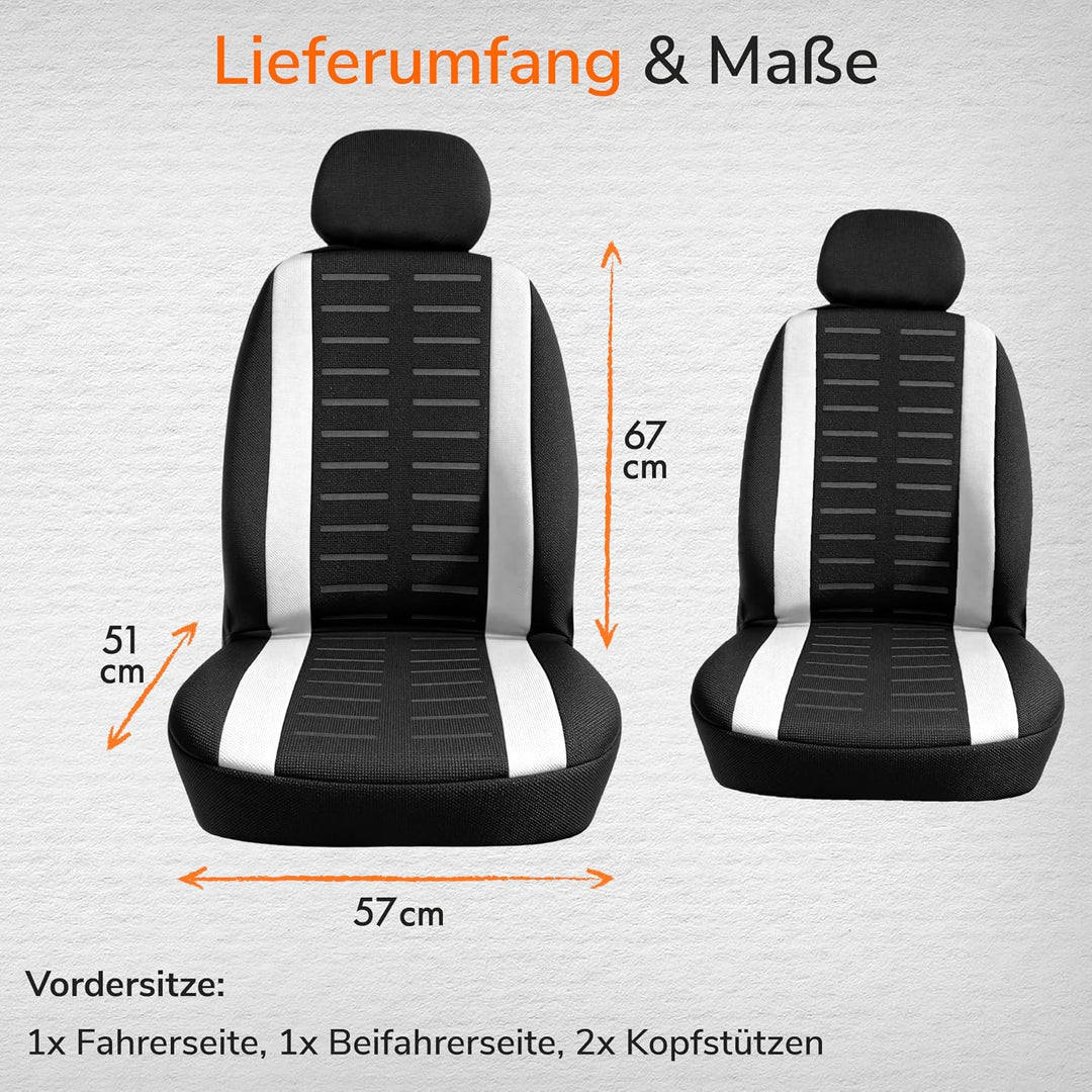 Upgrade4cars Autositzbezüge Set für die Vordersitze Version 2026 | Auto-Schonbezüge Universal in Wei