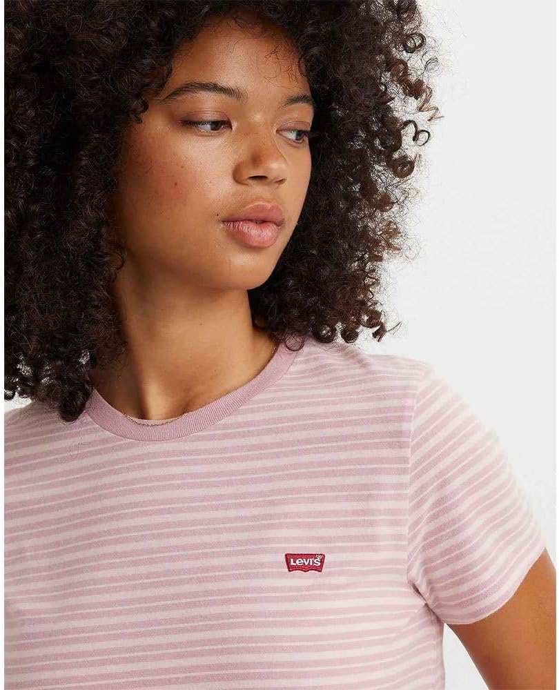 Levi's Damen The Perfect Tee T-Shirt, Striped Chesthit Logo XXS Tea Stripe Keepsake Lilac, XXS Tea S