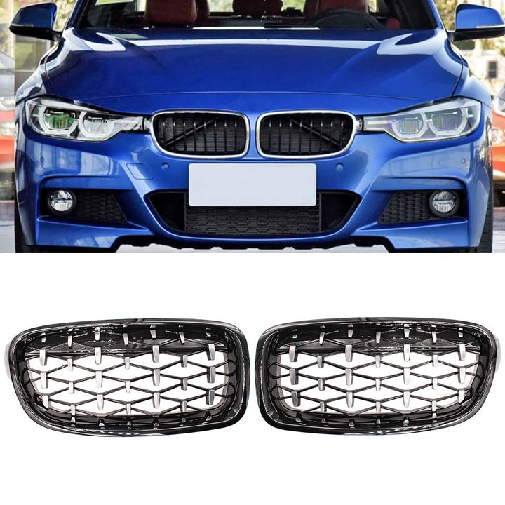 HZTWFC Schwarz Silber Auto Frontgrill Stossstangengrill Diamant Nieren Racing Grills Für BMW 3er F30