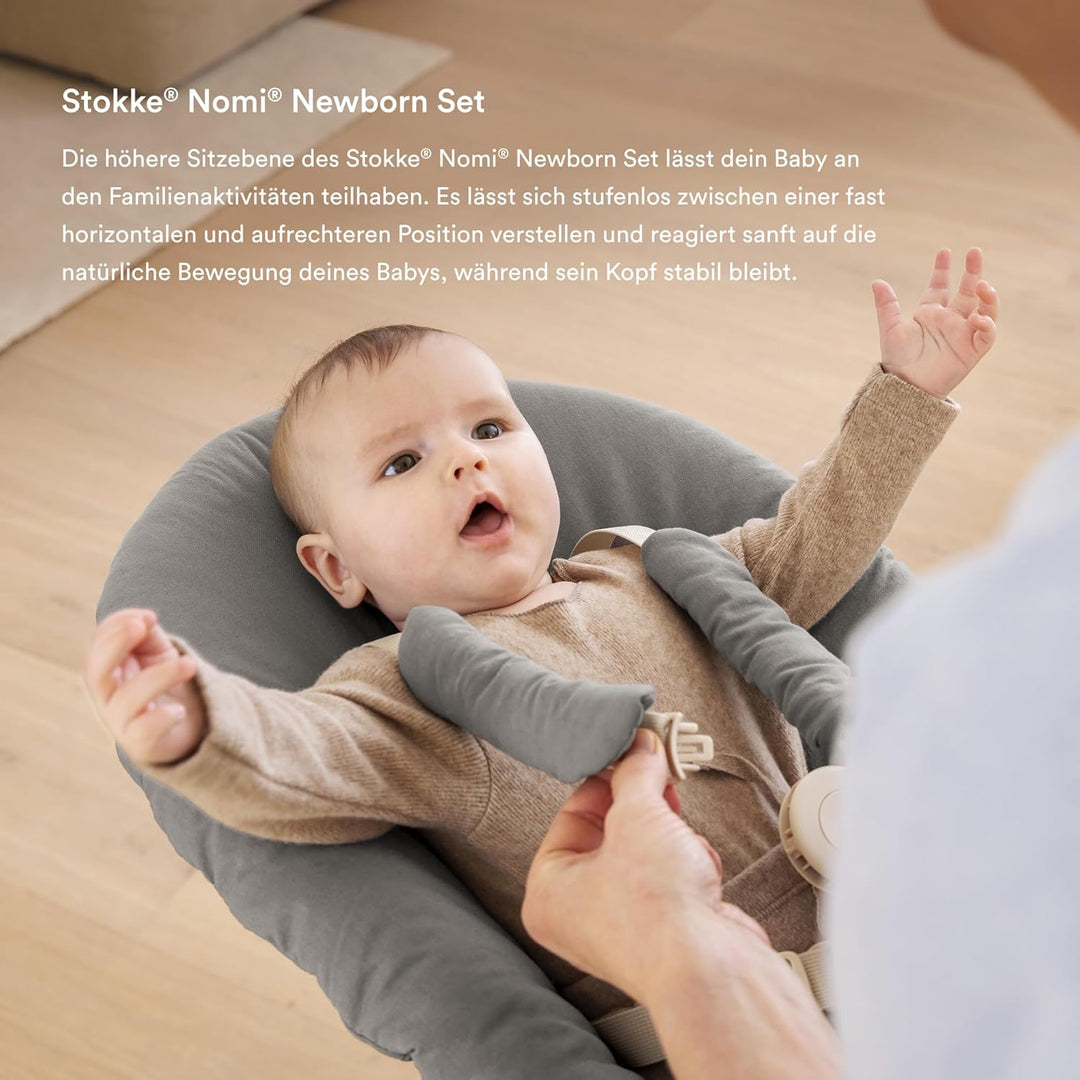 Stokke Nomi Newborn Set, Black/Grey Pink - Mit 5-Punkt-Sicherheitsgurt und wendbarem, waschbarem Tex