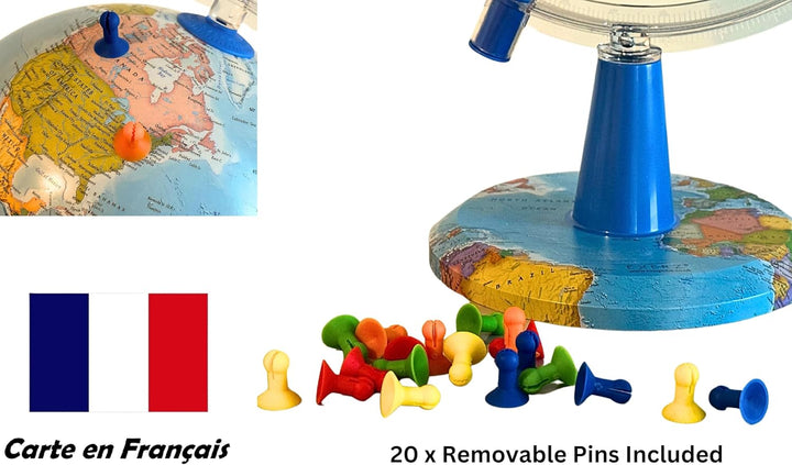 Topglobe TOPGLOBE Beleuchteter Globus 20 cm – französische Karte – moderne politische Globe – Dekora