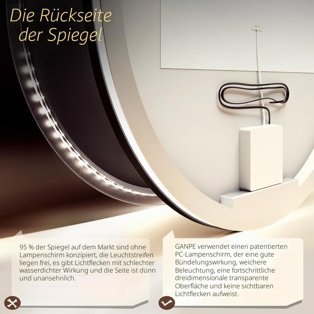 GANPE LED Sensor Spiegel, Runder menschlicher Körper Induktion Kosmetikspiegel, Beleuchtet Dimmbar A