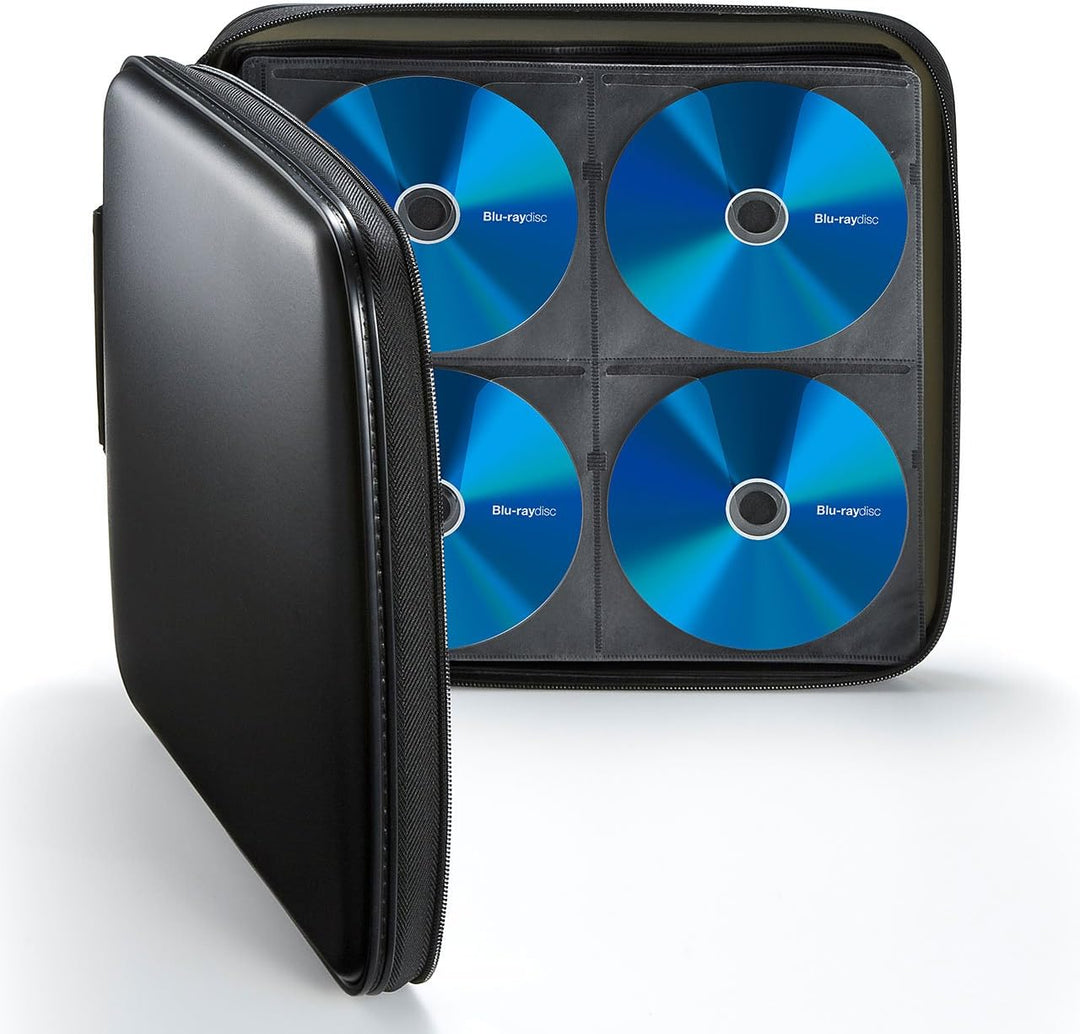SANWA CD Tasche 160 Kapazität, Tragbare CD/DVD/Blu-ray Aufbewahrung mit Reissverschluss und Griff, H