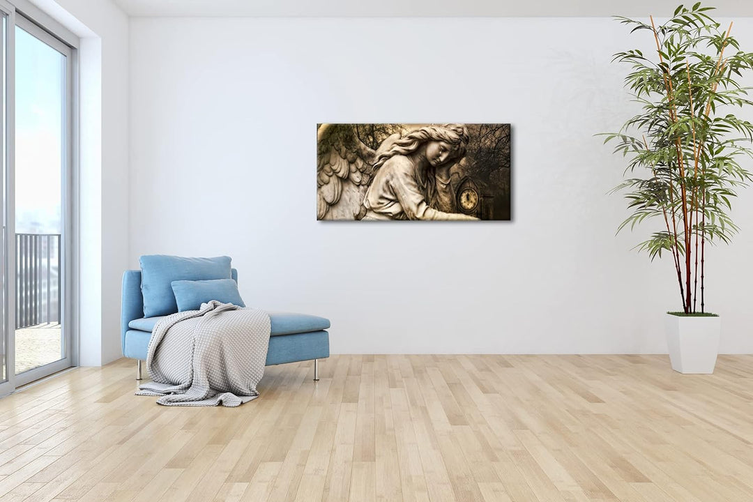 Weinender Engel Panorama 80x40 cm als Leinwandbild, Motiv fertig gerahmt auf Echtholzrahmen, Hochwer