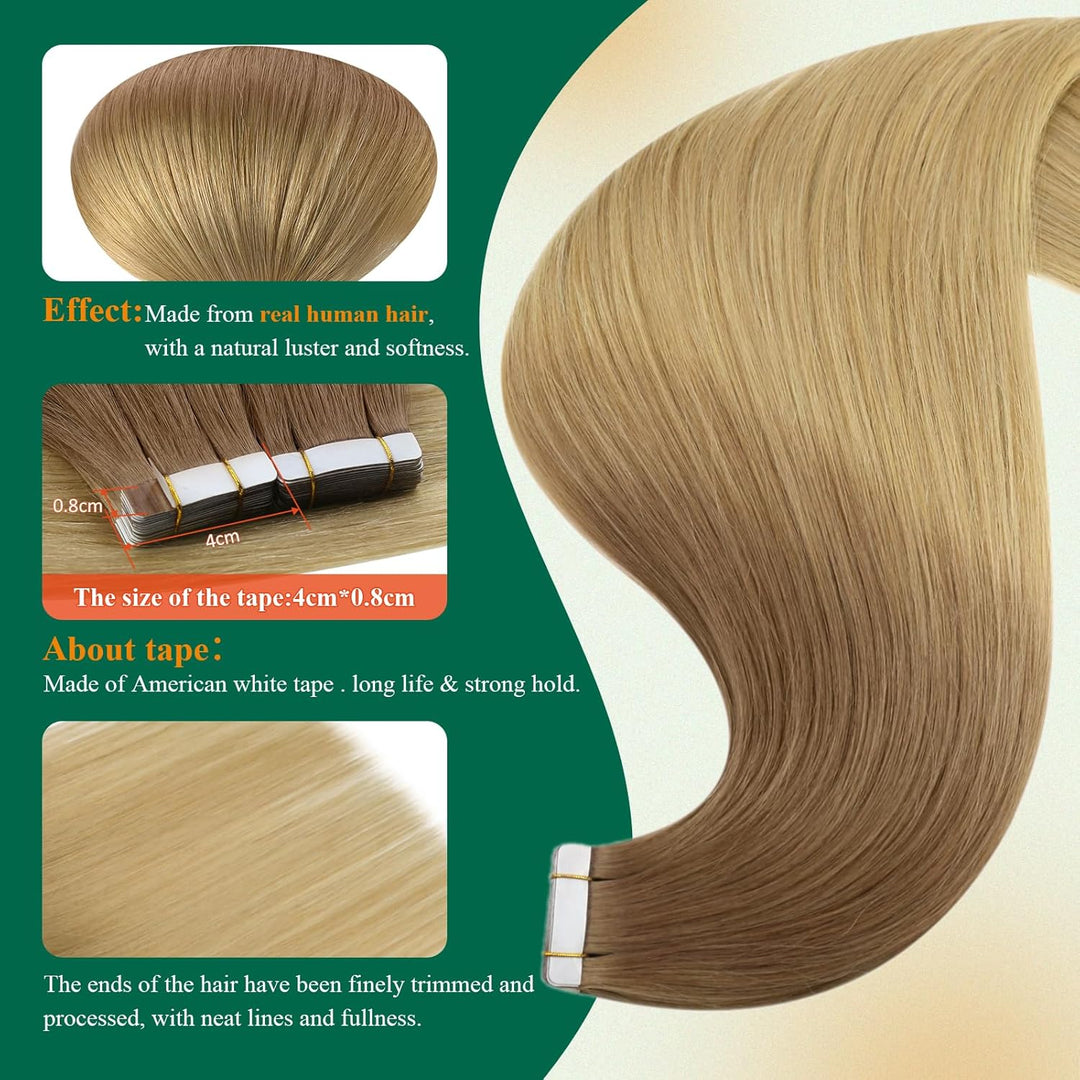 Easyouth Tape in Extensions Echthaar Tape in Extensions Goldbraun Mix Dunkelgolden Blond Tape in Ext
