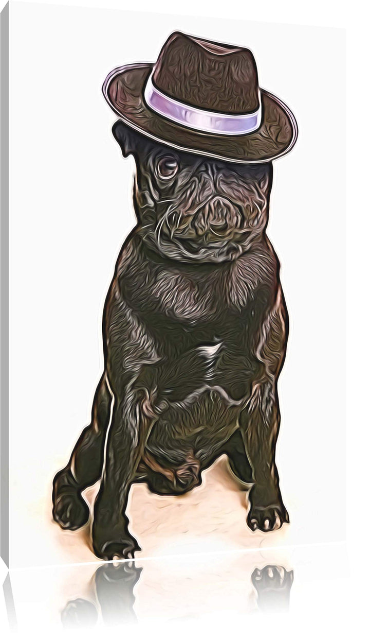 Mops mit Mafia Hut Deluxe Format: 100x70 cm auf Leinwand, XXL riesige Bilder fertig gerahmt mit Keil