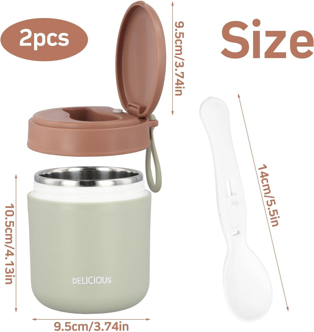 Nivofu 2 Stück Thermobehälter für Essen 430ml, Edelstahl Warmhaltebebehälter mit Faltbaren Löffel, T