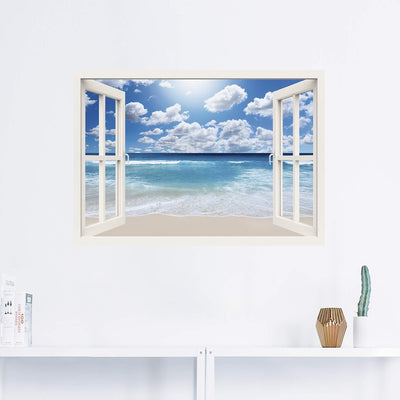 ARTland Wandbild selbstklebend Vinylfolie 100x70 cm Fensterblick Fenster Strand Meer Maritim Karibik