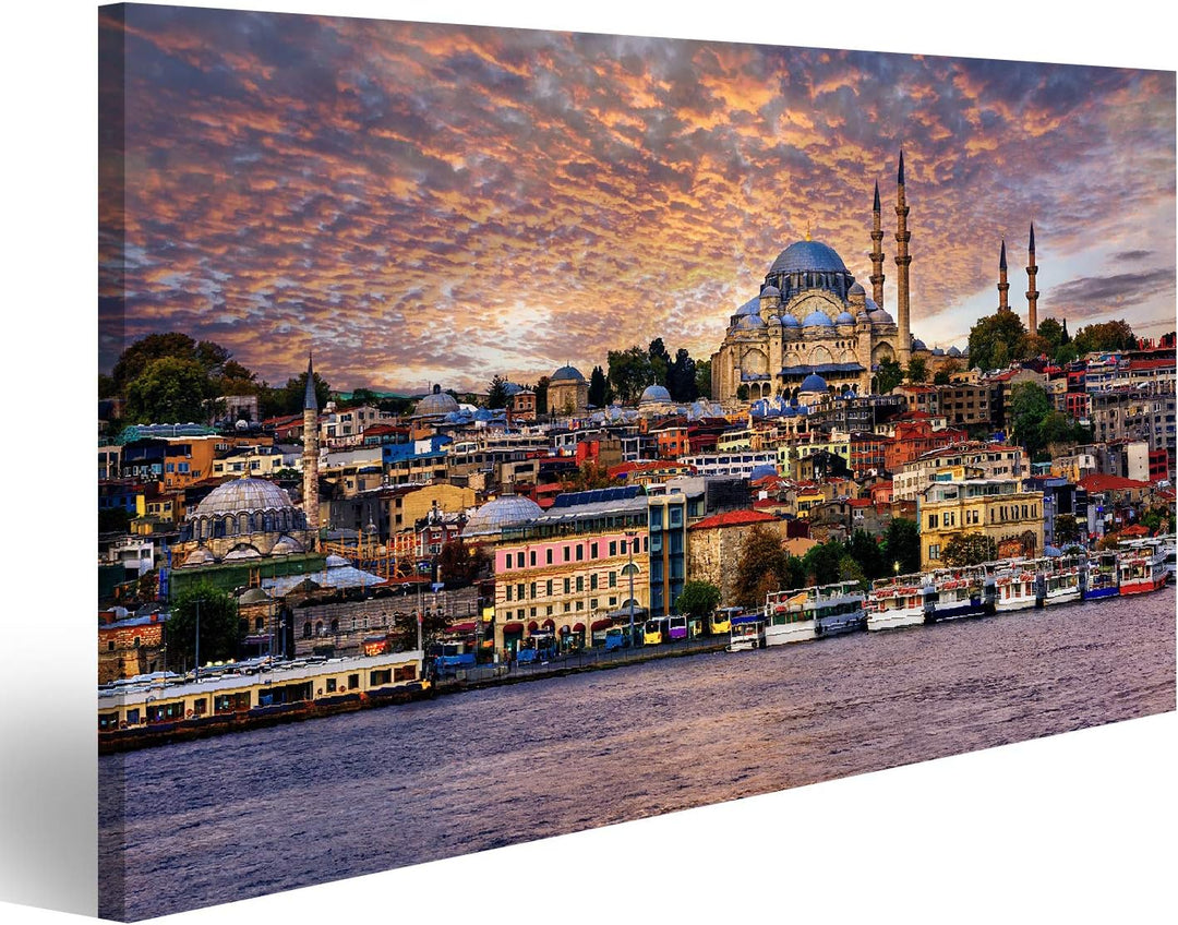 Bild auf Leinwand Goldenes Horn Und Die Altstadt Von Istanbul Auf Dramatischem Sonnenuntergang Türke