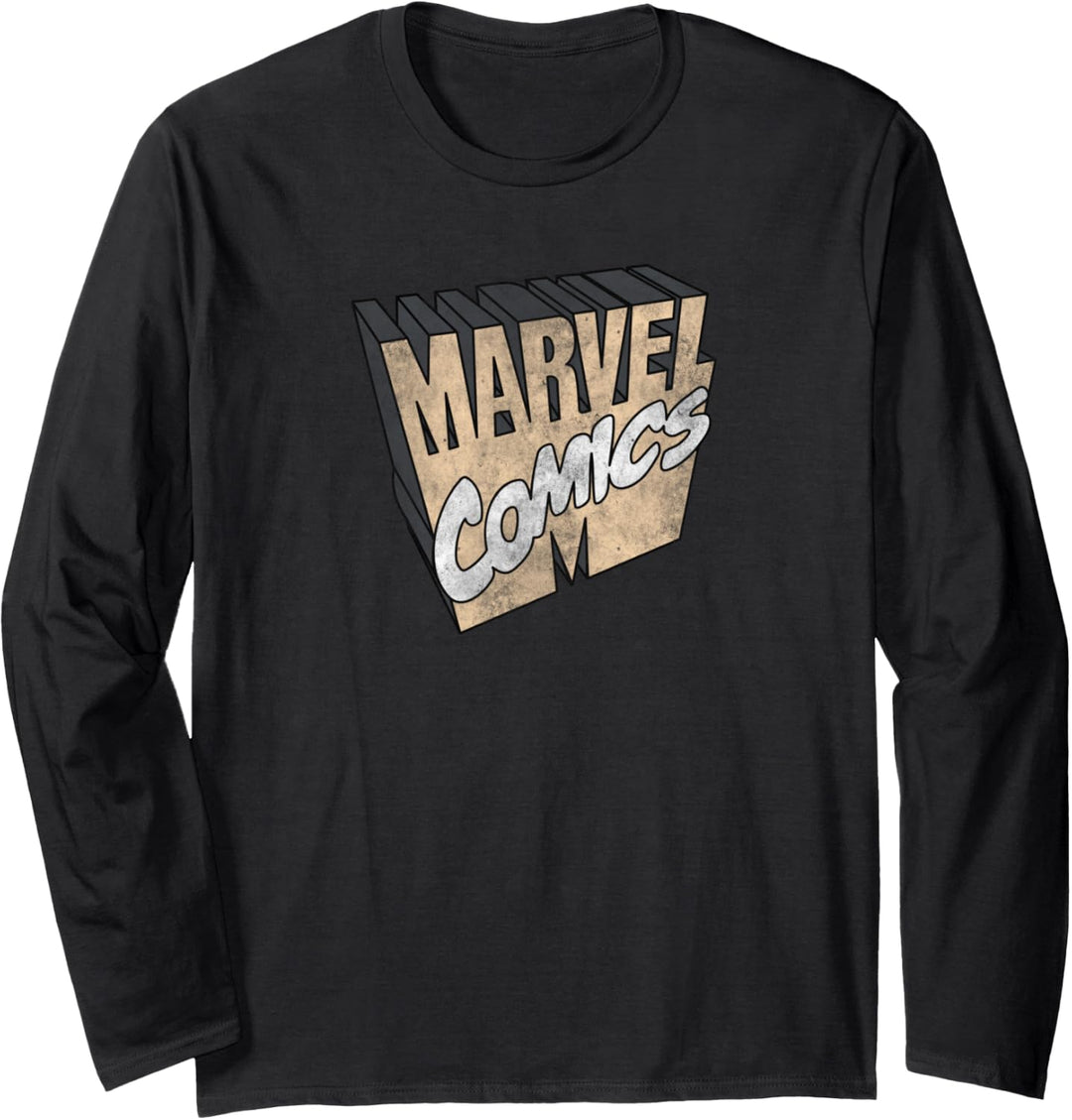 Marvel Retro 3D Logo Tan Langarmshirt