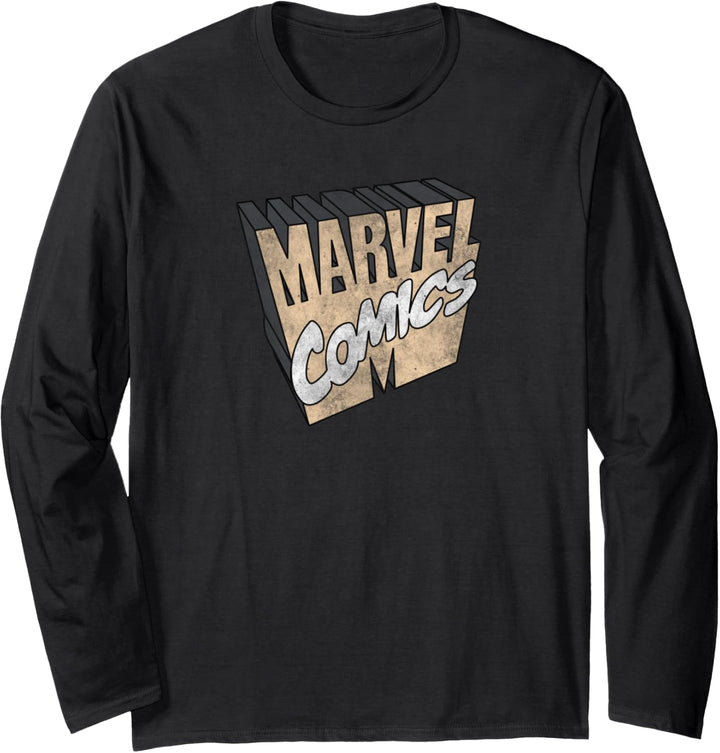 Marvel Retro 3D Logo Tan Langarmshirt