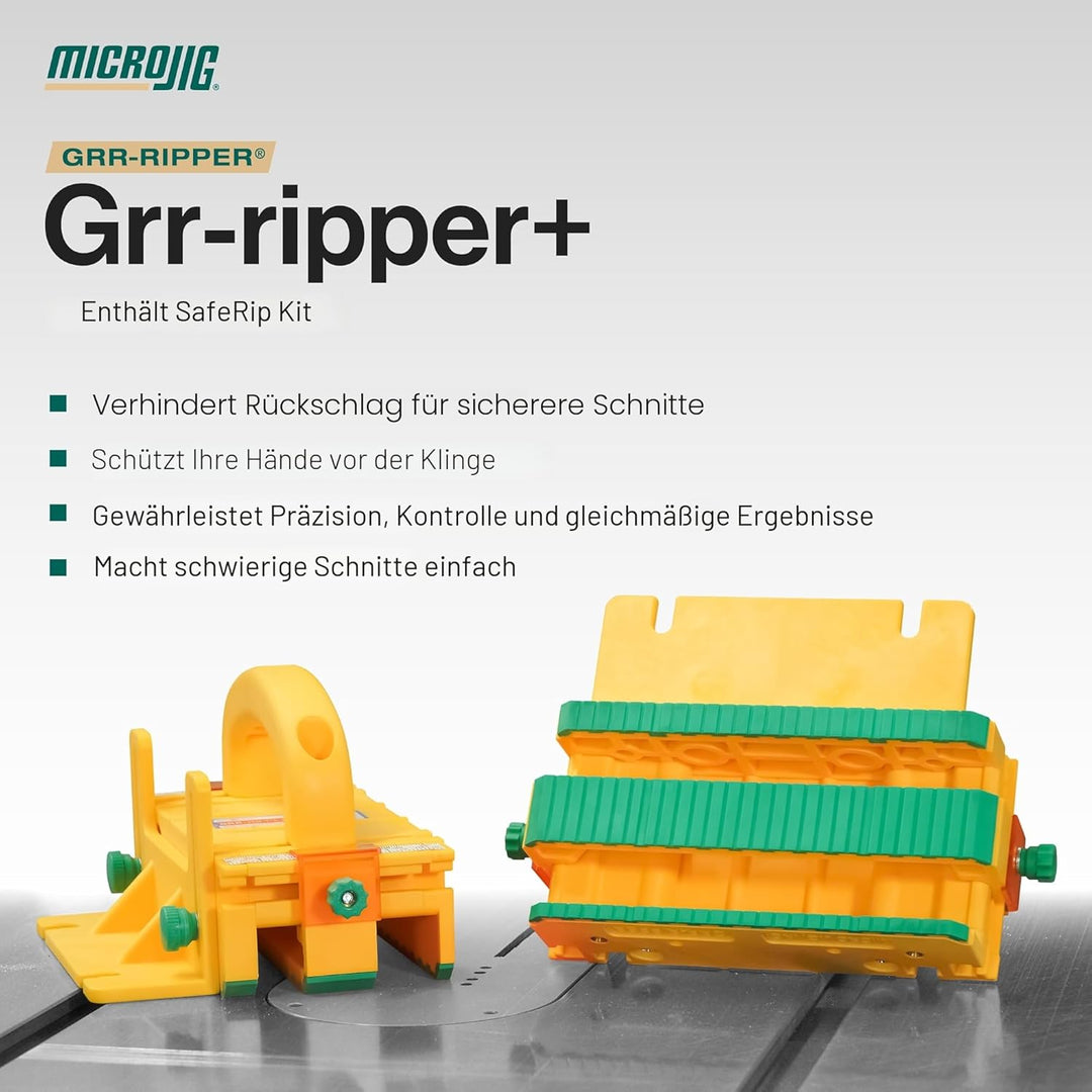 GRR-RIPPER+ by Microjig Inklusive SafeRip-Kit Voll verstellbarer 3D-Druckblock für Tischsägen, Fräst