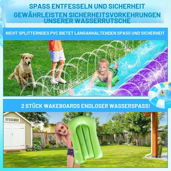 15.8 ft/480 cm Double Water Slide,Wasserrutsche Garten für Kinder,Rasenwasserrutschen with Sprinkler