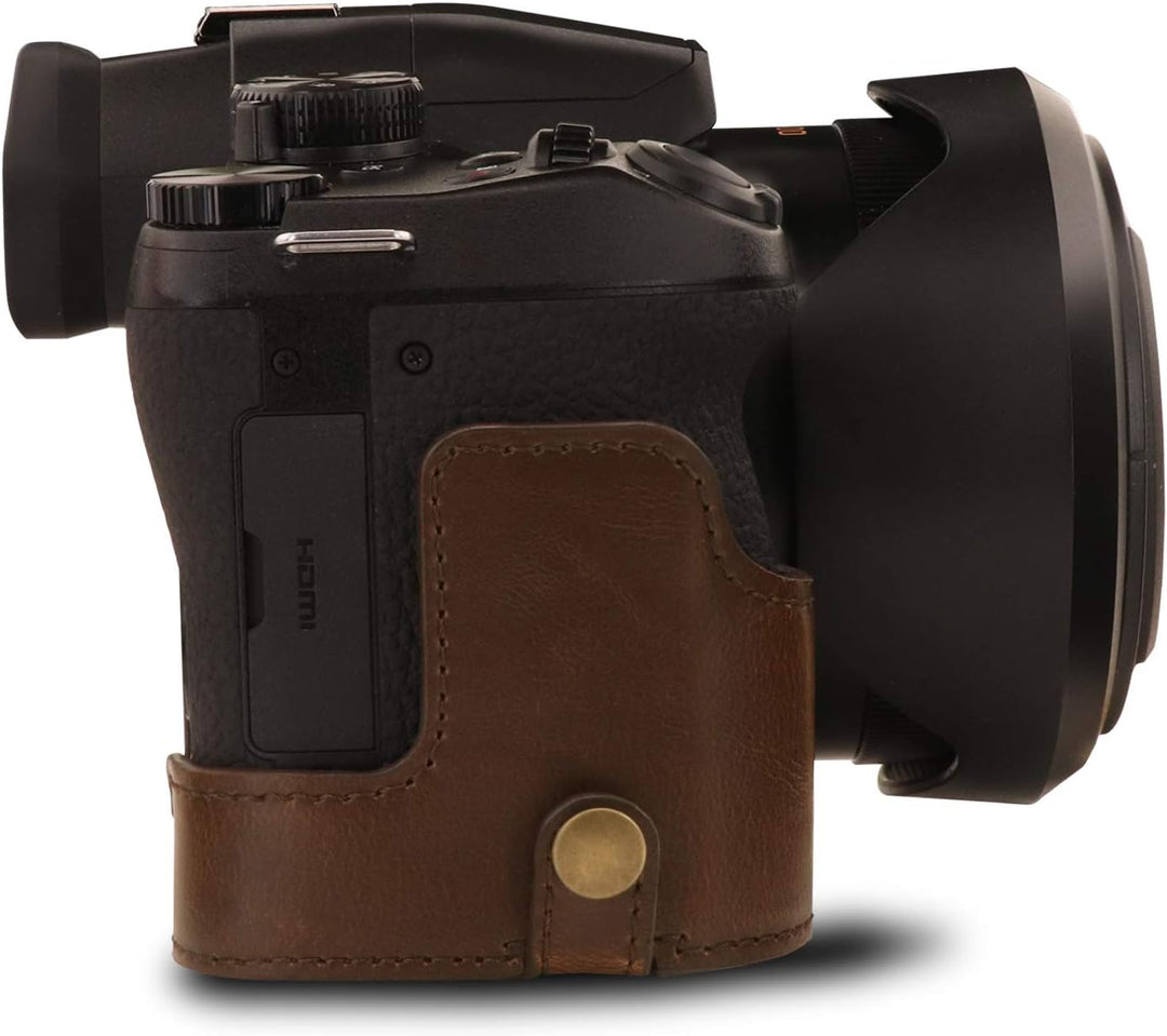 MegaGear MG1679 Ever Ready Leder Kameratasche mit Trageriemen kompatibel mit Leica V-Lux 5, Panasoni