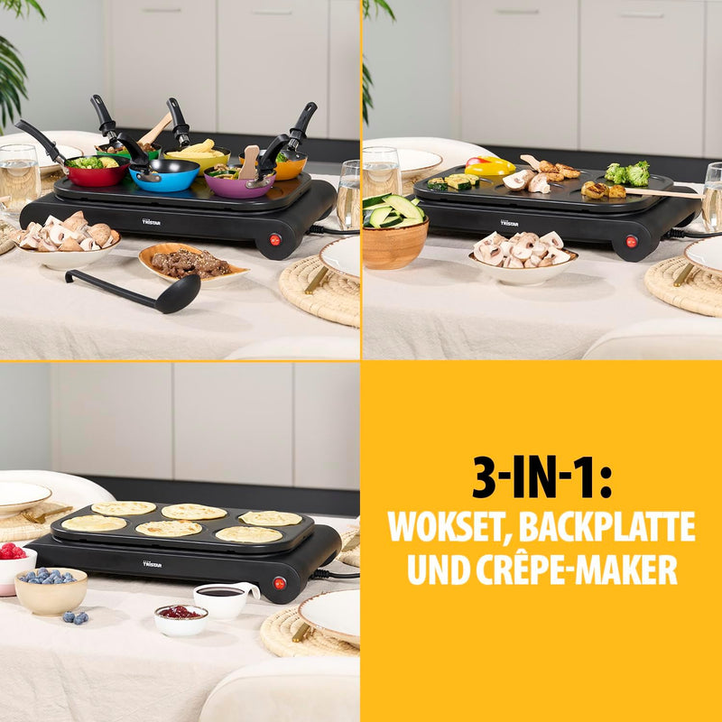 Tristar BP-2827 Party-Wok-Set Auch als Crêpe- und Bratpfanne verwendbar Leistung: 1000 W Schwarz, Sc