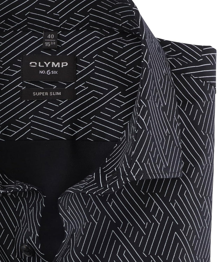 OLYMP Herren Businesshemd Langarm No. Six,Rotationsdruck,super Slim,Modern Kent 42 Schwarz 68, 42 Sc