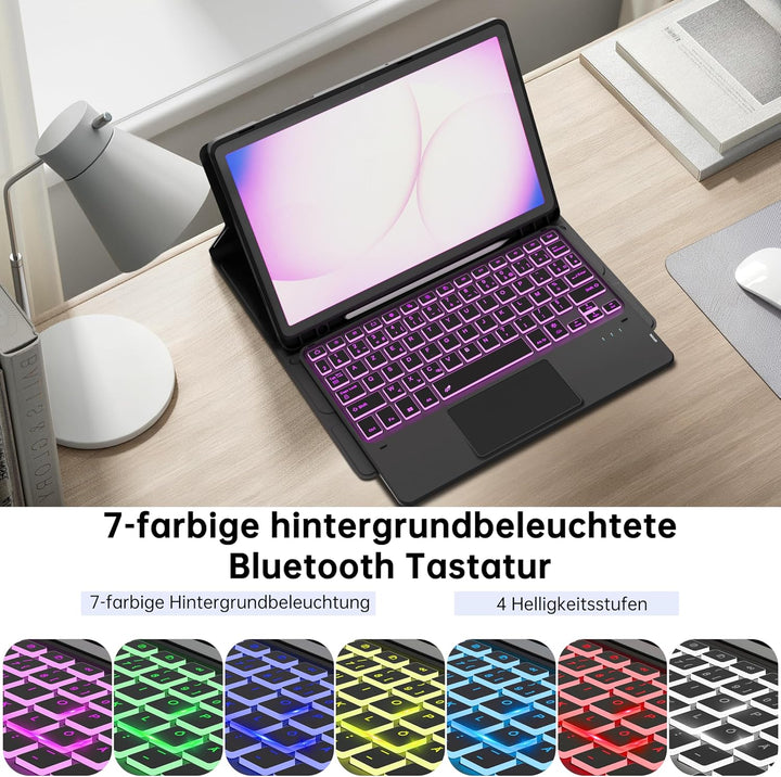 ROOFEI für Samsung Galaxy Tab A11 Plus/A9+ 11 Zoll Tastatur Hülle - 7 Farbig Hintergrundbeleuchtetes