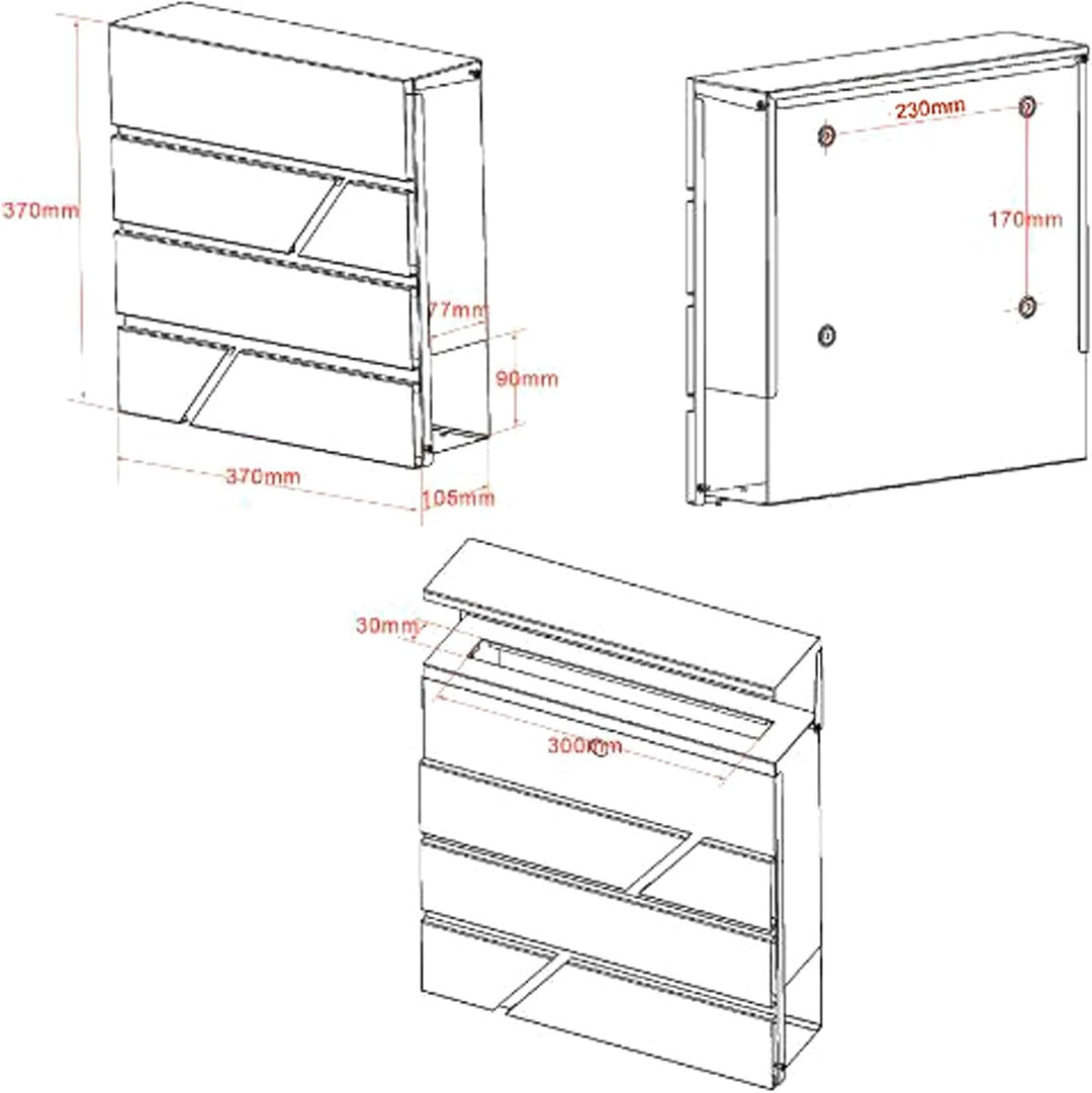 Wiltec 2er Set Designer Briefkasten V16 Anthrazit 1000 x 135 x 1200 mm, Wandbriefkasten mit Schloss,