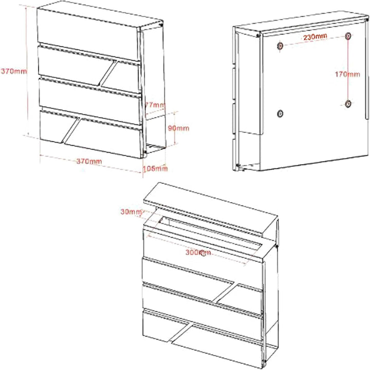 Wiltec 2er Set Designer Briefkasten V16 Anthrazit 1000 x 135 x 1200 mm, Wandbriefkasten mit Schloss,