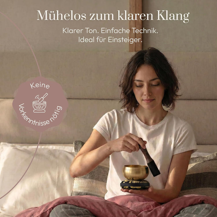 Silent Mind Klangschale Ø9cm Bronze – Handgefertigtes Komplett-Set mit Kissen und Klöppel, für Anfän