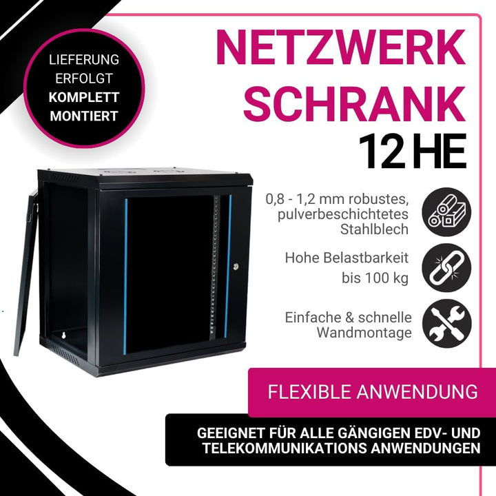 Koscom Connect Netzwerkschrank 12 HE I Serverschrank 19 Zoll I Wandmontage 600 x 450 x 636 mm I voll