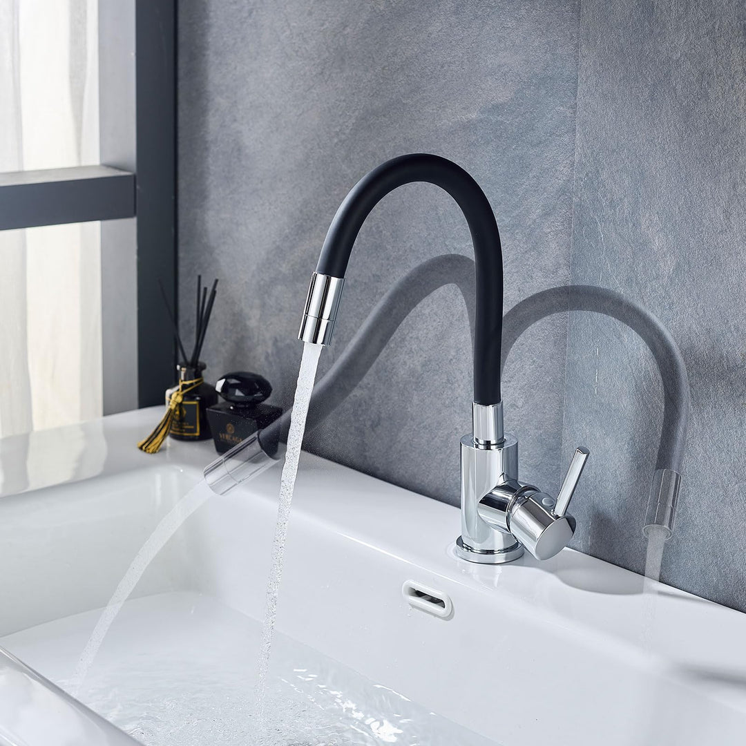 Wasserhahn Bad Mit 2 Wasserstrahlarten,Waschtischarmatur Aus Sicherer Silikonschlauch,360° drehbare,
