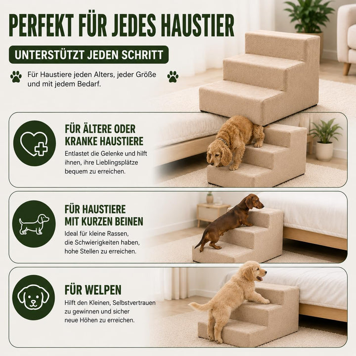 Muralo Hundetreppe 3 Stufen für Kleine Hunde, Katzen, Velvet - Gelb | Haustiertreppe 30 cm, rutschfe