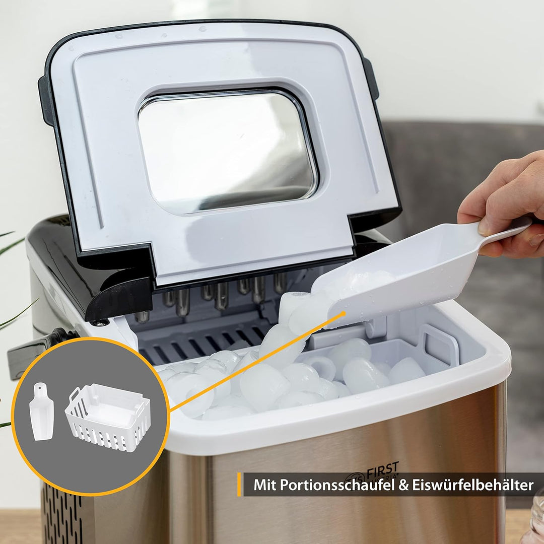 TZS First Austria Eiswürfelmaschine - Edelstahl Ice Cube Maker - 9 Würfel in 7-9 Minuten| Würfel S/L