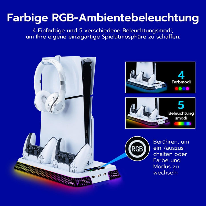 Wigearss PS5/PS5 Slim/PS5 Pro Kühler Standfuss mit Dual Controller Ladegerät, PS5 Controller Ladesta