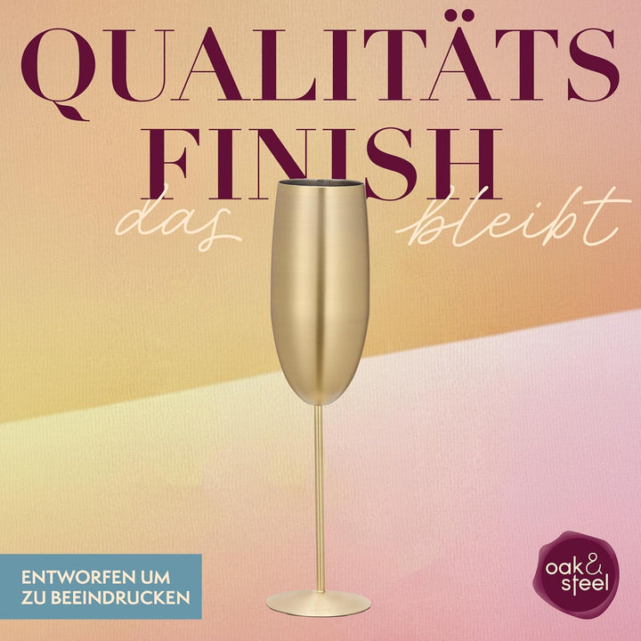 Oak & Steel - 4 Edelstahl Sektgläser (285ml), Champagner & Prosecco Gläser - Gold Matte - Robust & U