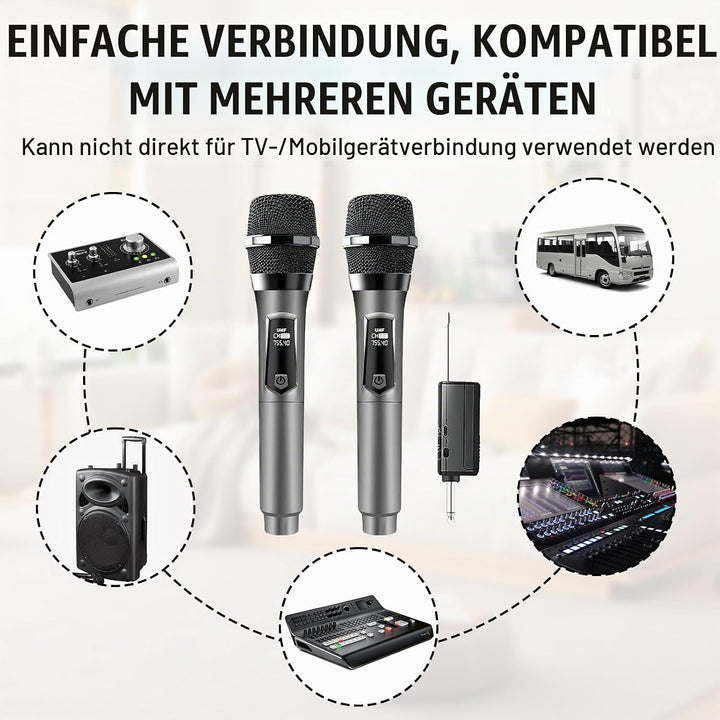Kabelloses Mikrofon, Karaoke Mikrofon, Kabelloses Dual-Mikrofons, Wiederaufladbares Handgehaltenes D