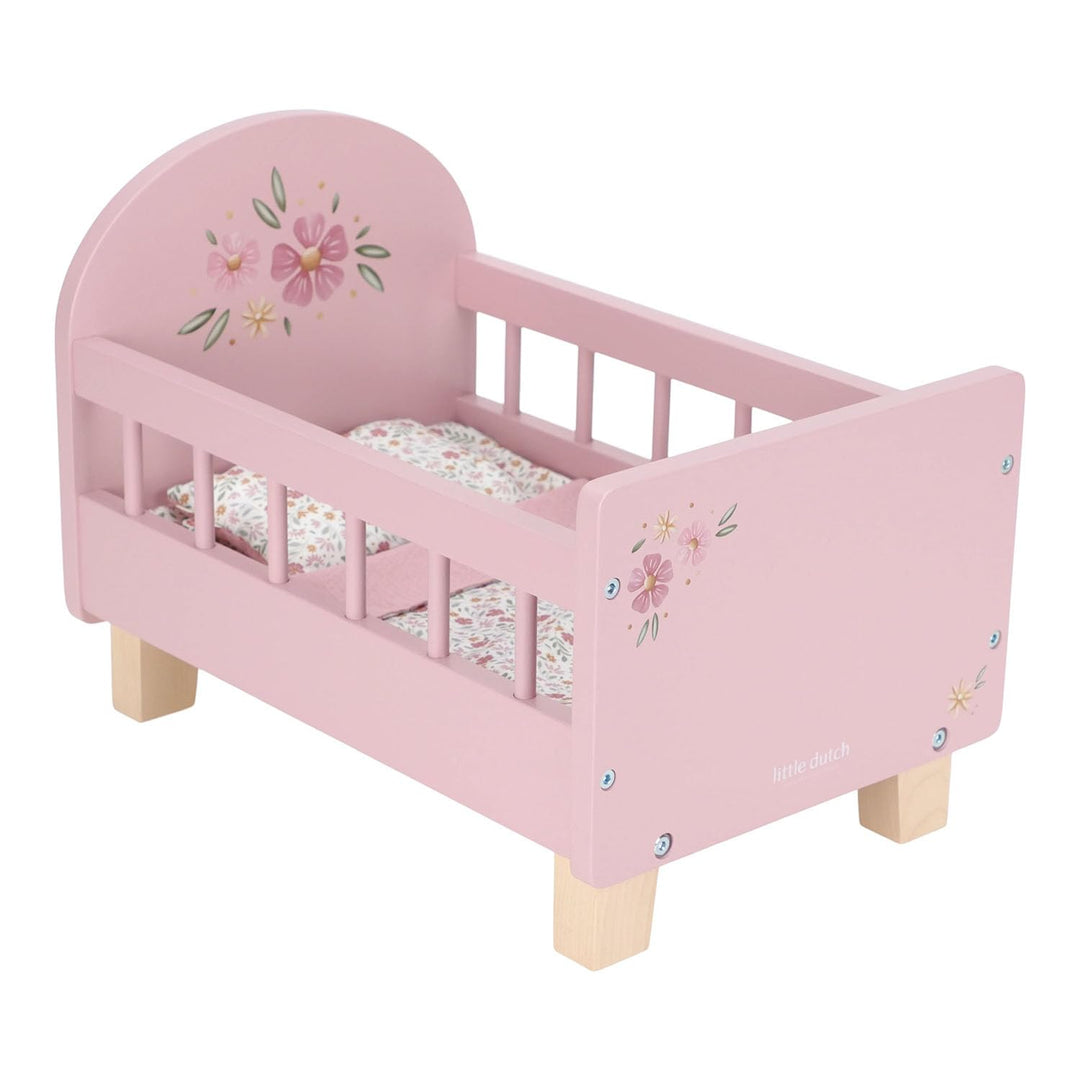 Little Dutch Puppenbett Bett für Babypuppen Puppen Holz rosa mit Blume - rosa
