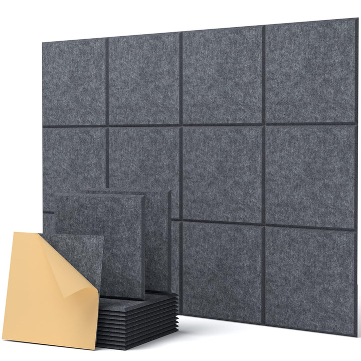 Quadratische 12 Stück Akustikplatten Selbstklebend, Schallabsorber Schallschutz Wand Hoher Dichte Sc