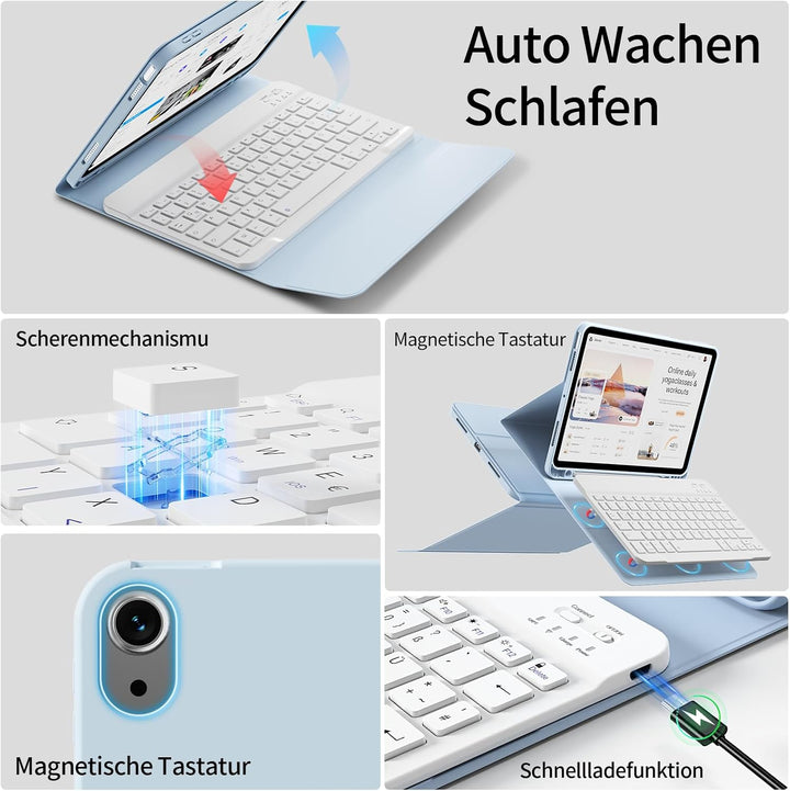 Hülle mit Tastatur für iPad Air 11 Zoll 2026/2025/2024, für iPad Air 10,9 2022/2020 5./4. Generation